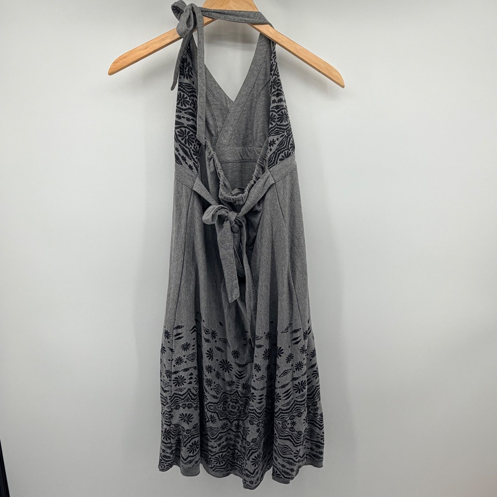 Athleta Floral Block Print Halter Dress Size M Gray Black Boho Summer Casual - Picture 3 of 7
